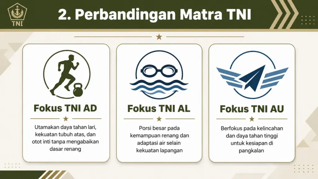 Tes fisik TNI AD vs AL vs AU