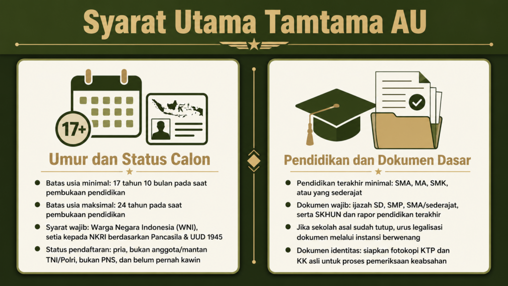 persyaratan tamtama pk tni au
