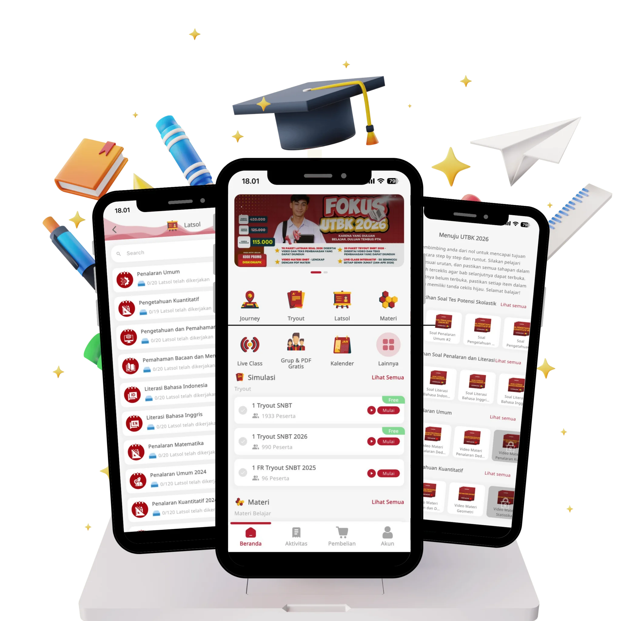 Aplikasi bimbel online Cerebrum dengan fitur latihan soal, tryout, dan materi UTBK