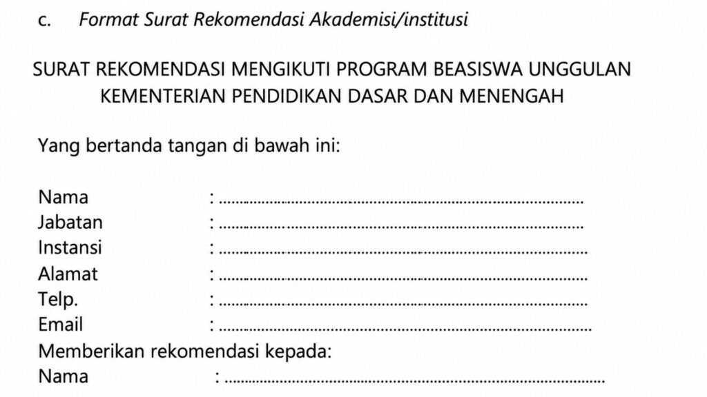 surat rekomendasi beasiswa unggulan