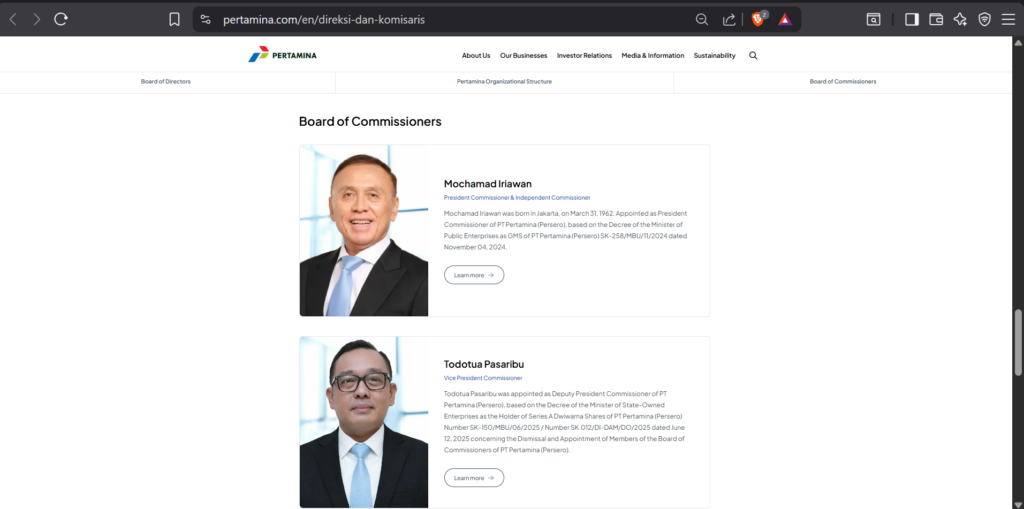 susunan komisaris pertamina terbaru 2026