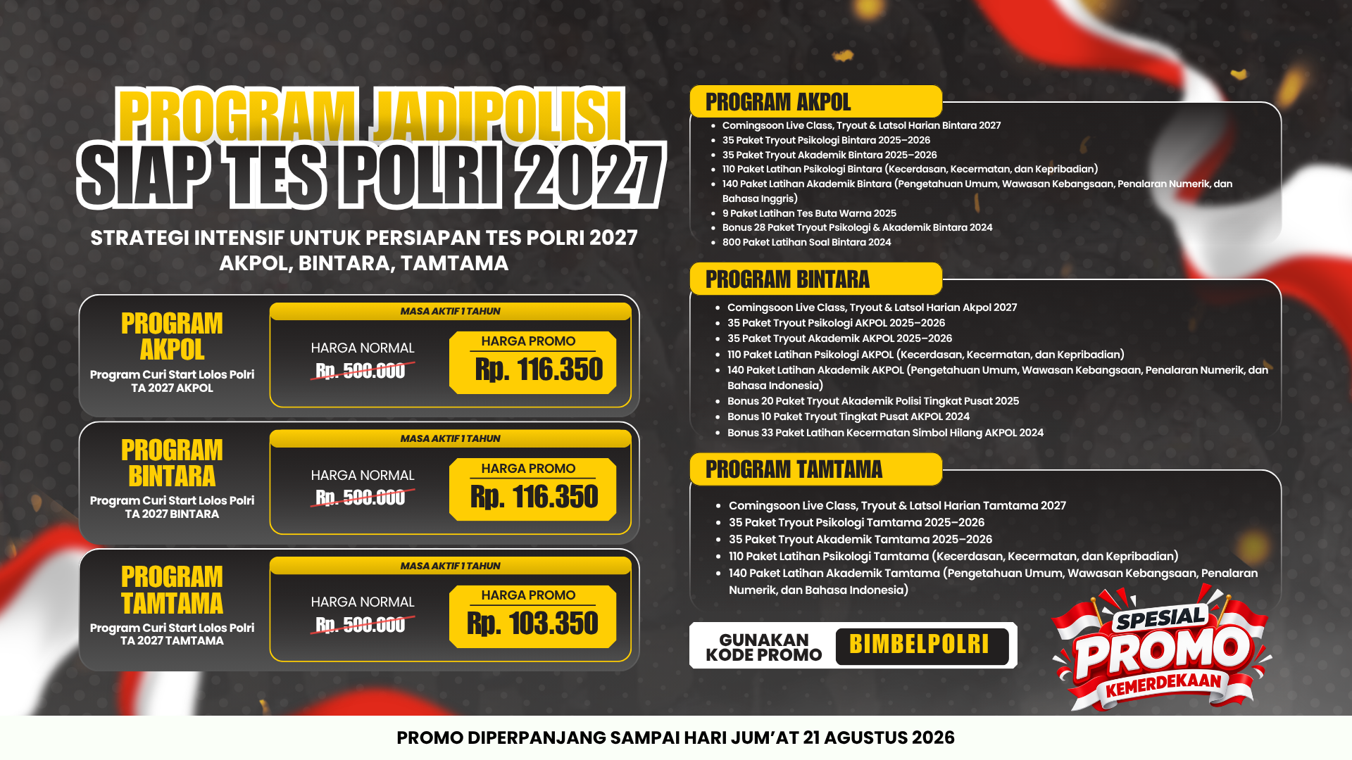 KODE PROMO BIMBEL POLRI - PROMO KEMERDEKAAN - ARTIKEL