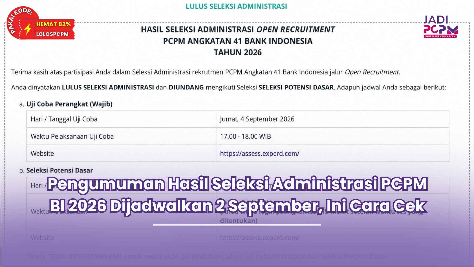 hasil seleksi administrasi pcpm bi 41
