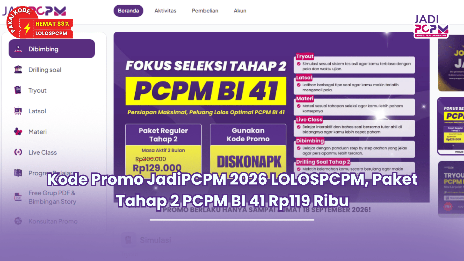 Kode Promo JadiPCPM 2026 LOLOSPCPM, Paket Tahap 2 PCPM BI 41 Rp119 Ribu
