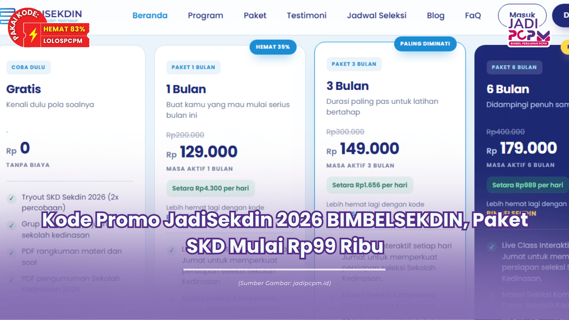 Kode Promo JadiSekdin 2026 BIMBELSEKDIN, Paket SKD Mulai Rp99 Ribu