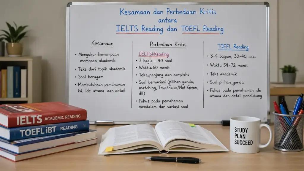 Kesamaan dan Perbedaan Kritis antara IELTS Reading dan TOEFL Reading