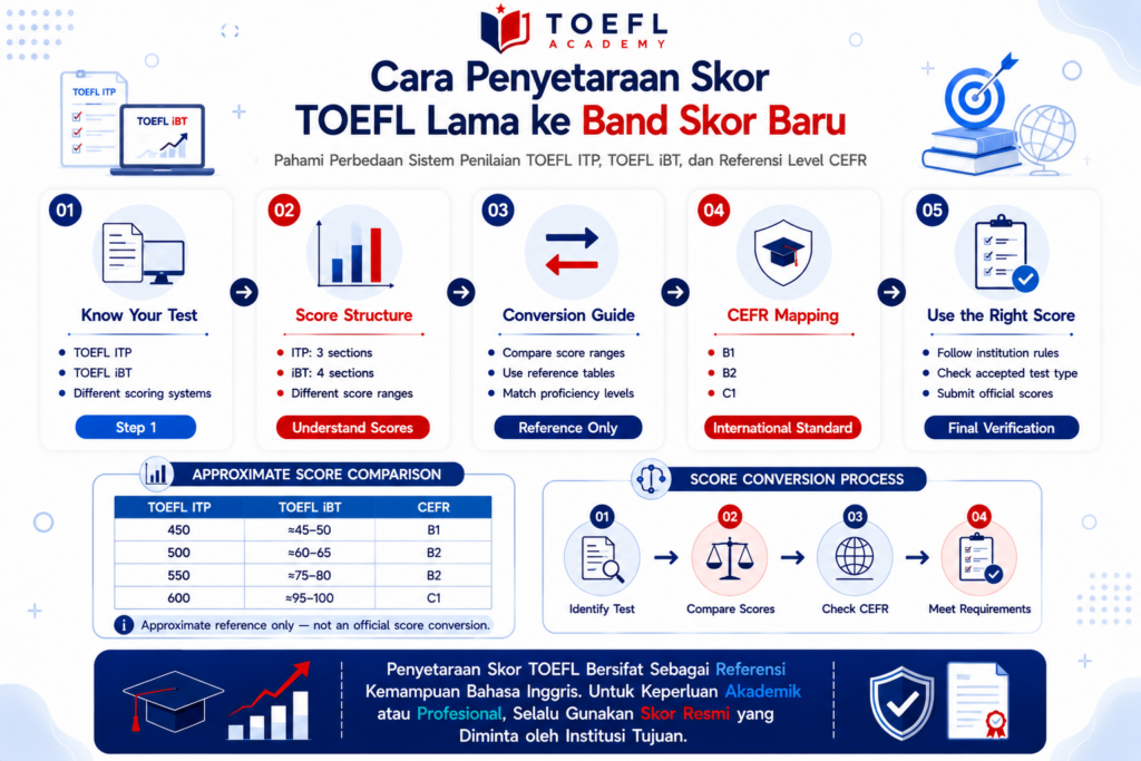 cara penyetaraan skor toefl lama ke band skor baru