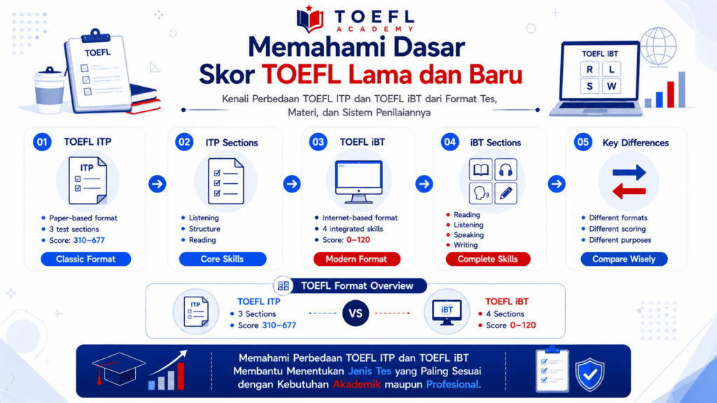Apa perbedaan antara skor TOEFL lama dan skor TOEFL baru