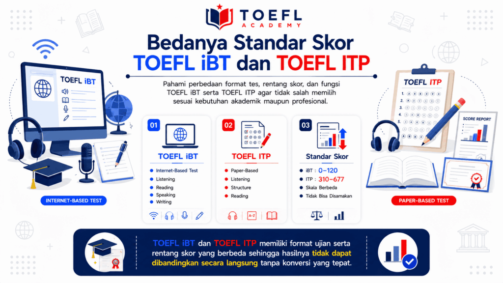 bedanya standar skor toefl iBT dan toefl ITP