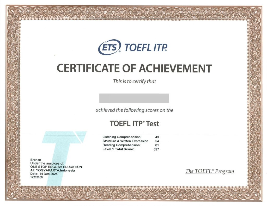 sertifikat toefl itp