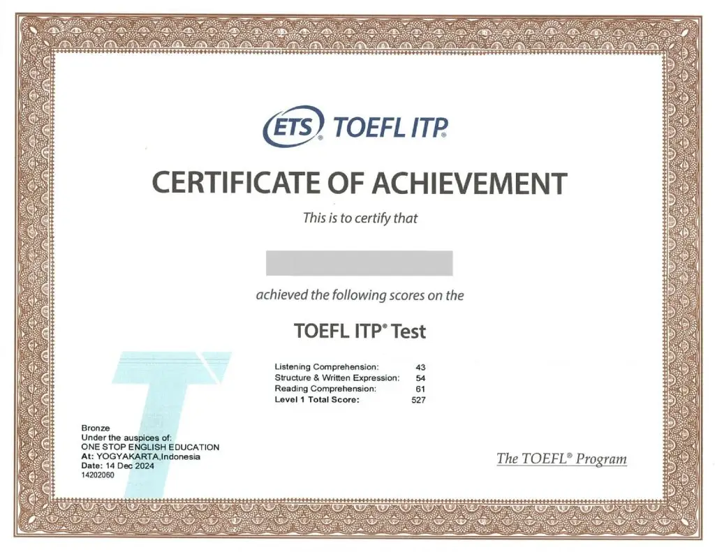 sertifikat toefl itp